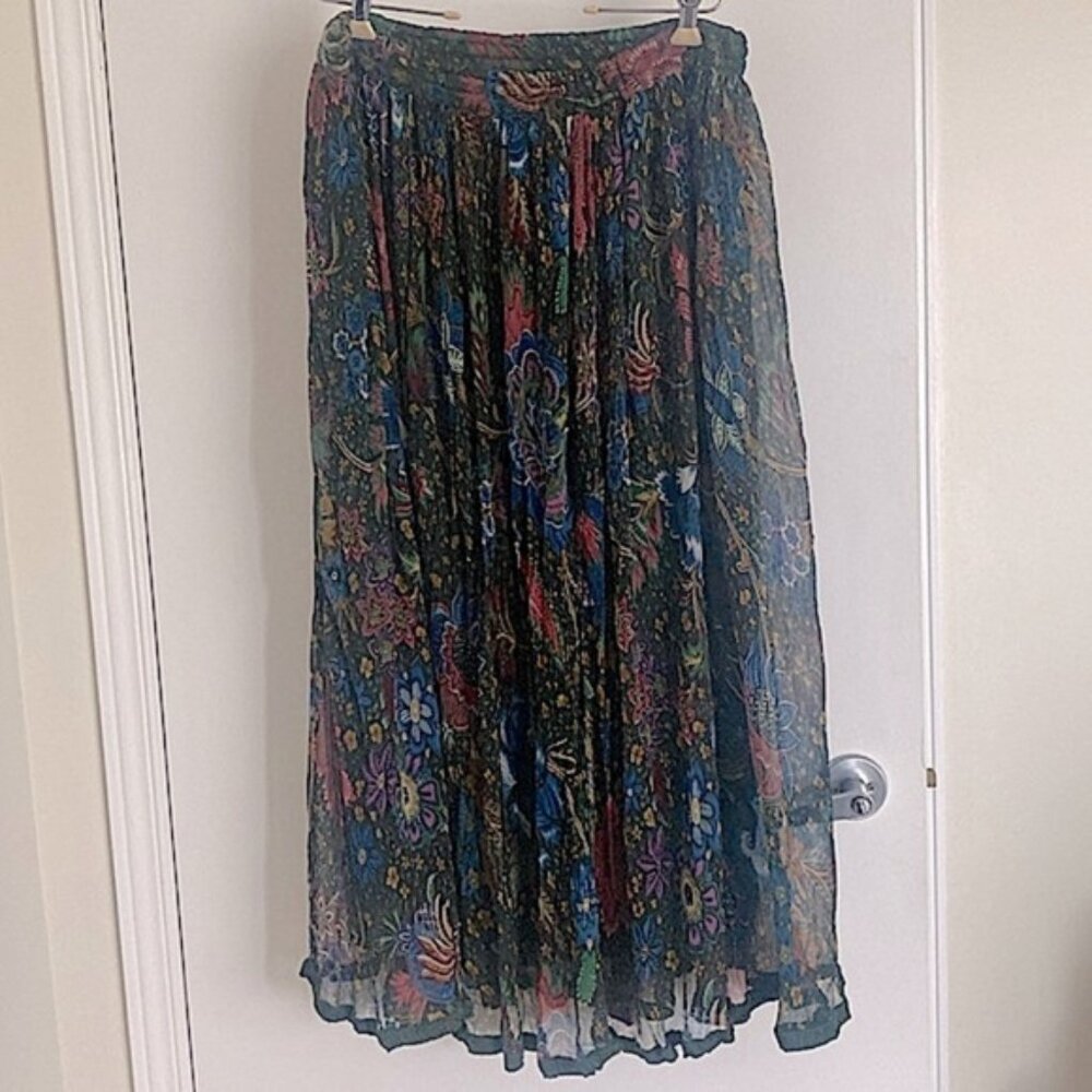 Bohemian long adjustable flowy skirt multi colour black background